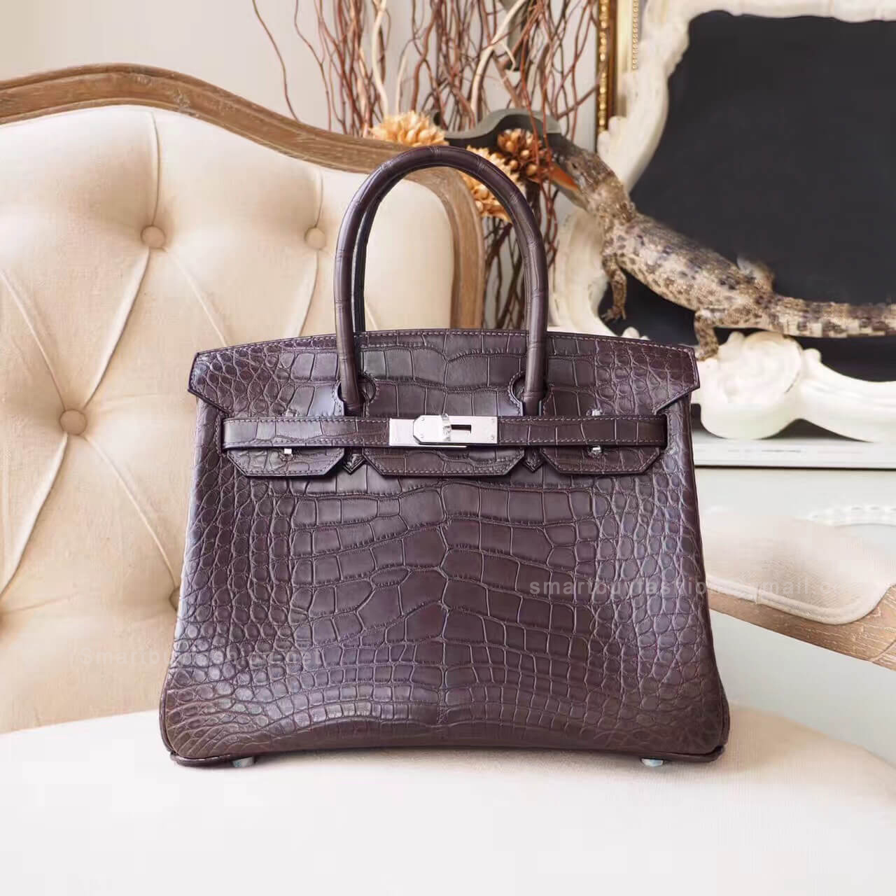 Hermes Birkin 30 Bag in ck47 Chocolate Matte Nile Croc PHW